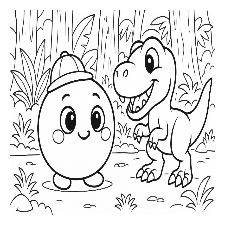 Desenho para colorir: Encontro com o T-Rex