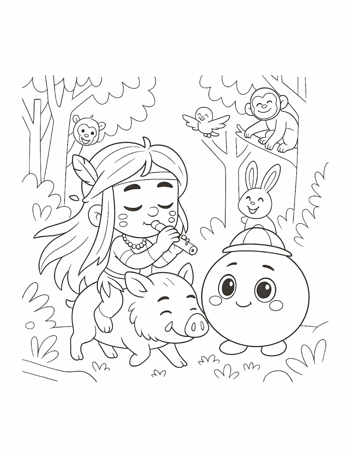Desenho para colorir: Música na floresta