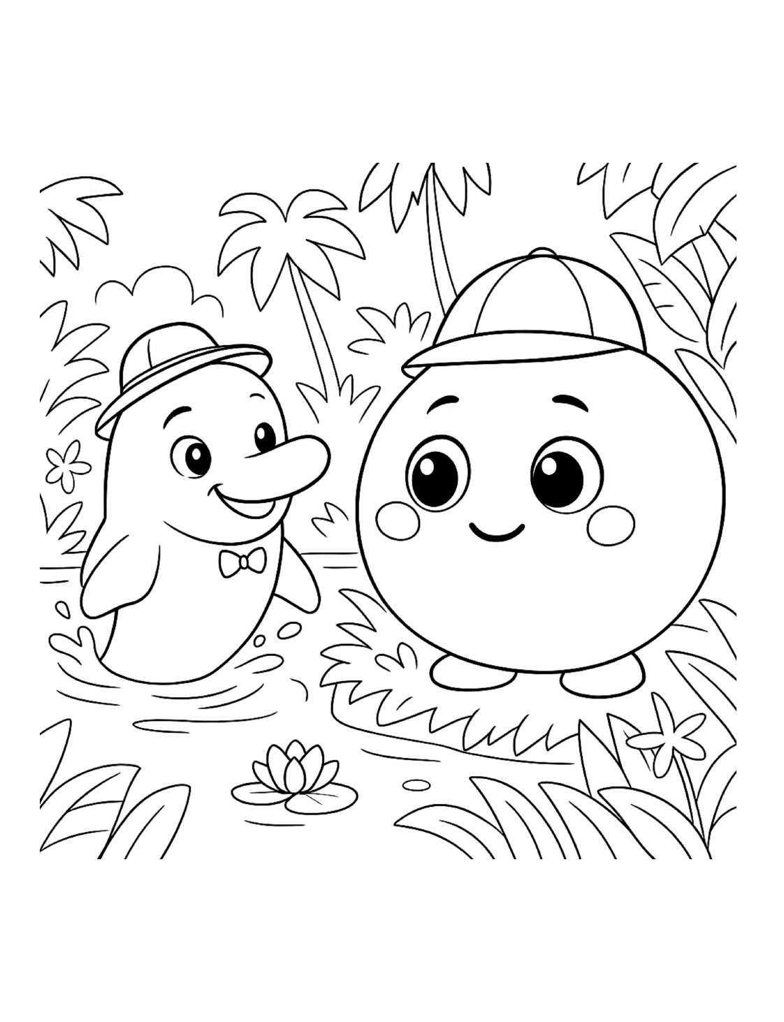 Desenho para colorir: No rio com o boto